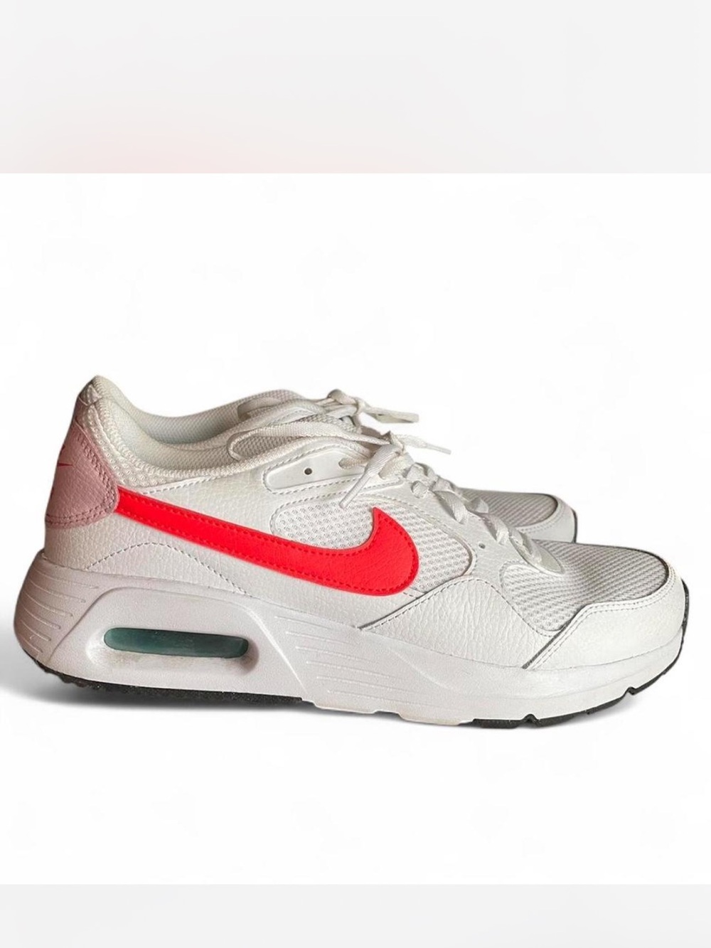 Nike White Trainers with Neon Coral Swoosh